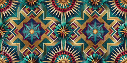 Vibrant geometric pattern with gold and teal hues, perfect for modern design.