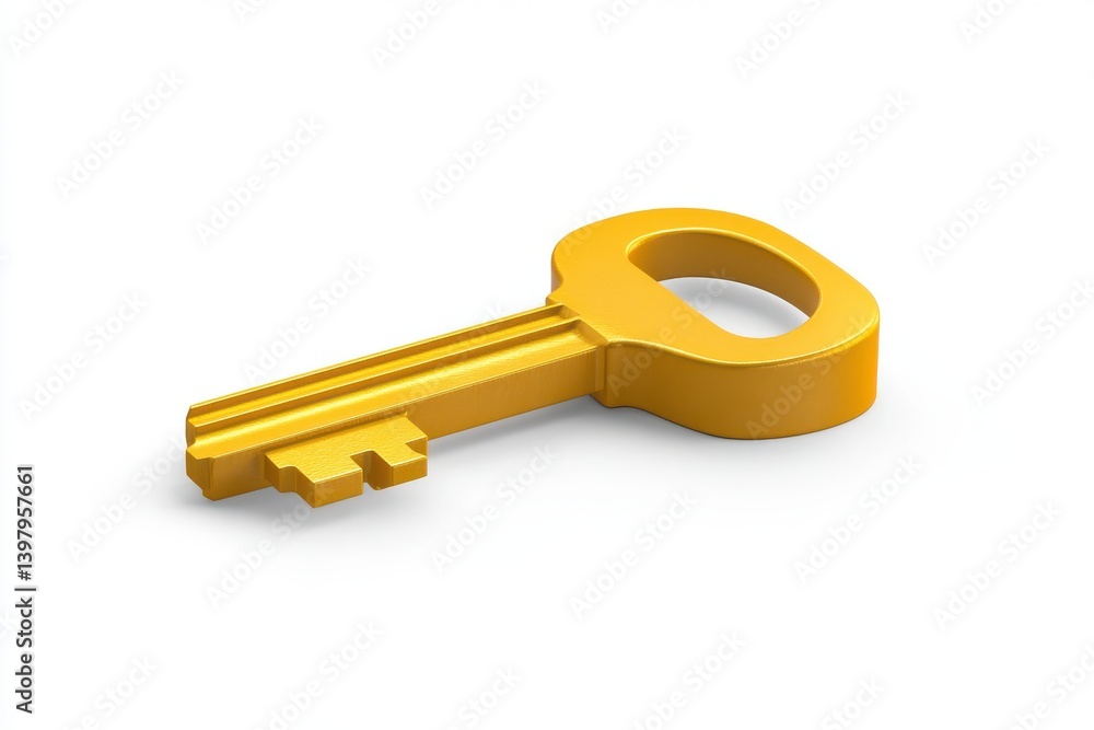 A single golden key isolated on white background A single golden key isolated on white background