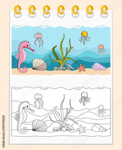 Coloring book Underwater Seabed Ocean Sea habitat