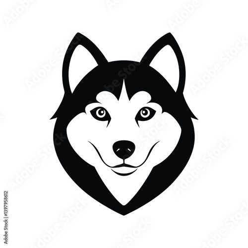 Black and white husky dog head with bold markings.eps