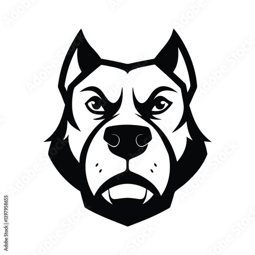 Black and white mastiff head with heavy jaw.eps