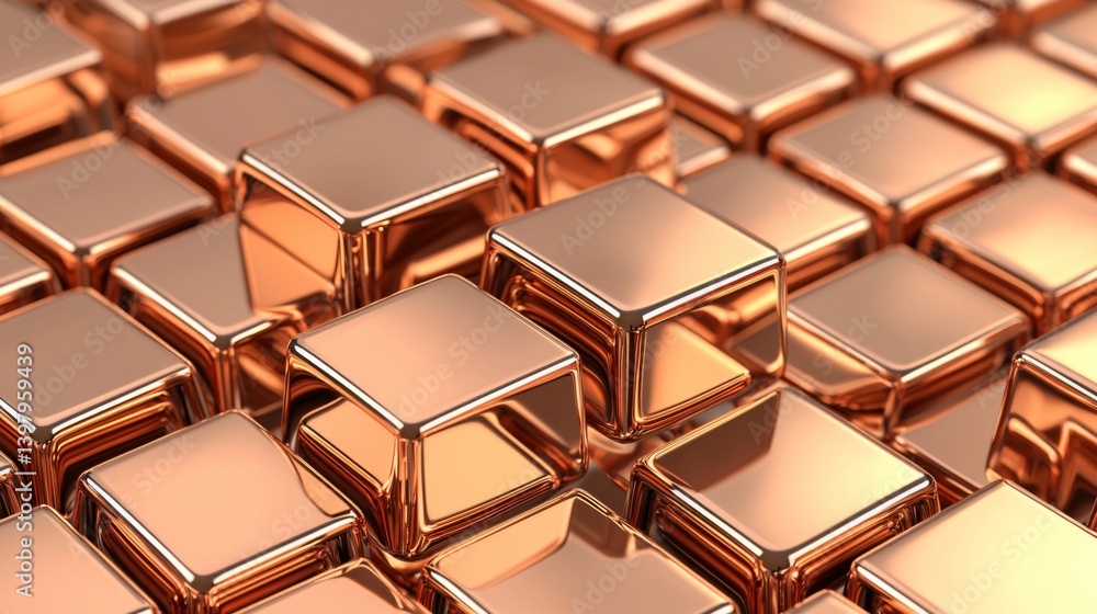 A close-up view of shiny copper blocks arranged in a grid pattern