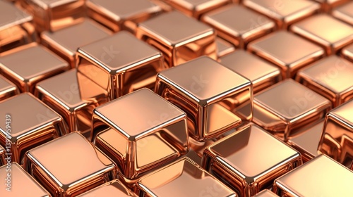 Obraz na płótnie A close-up view of shiny copper blocks arranged in a grid pattern w salonie