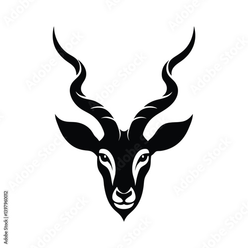 Black and white kudu head with twisted antlers.eps