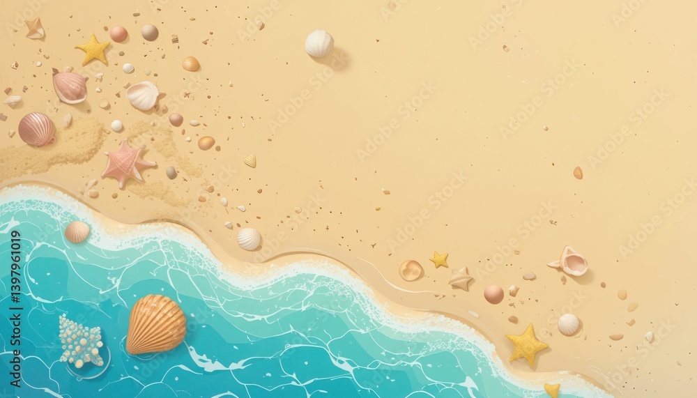 Beach shells and sea creatures coastal shoreline aerial view marine environment nature's wonders Beach shells and sea creatures coastal shoreline aerial view marine environment nature's wonders