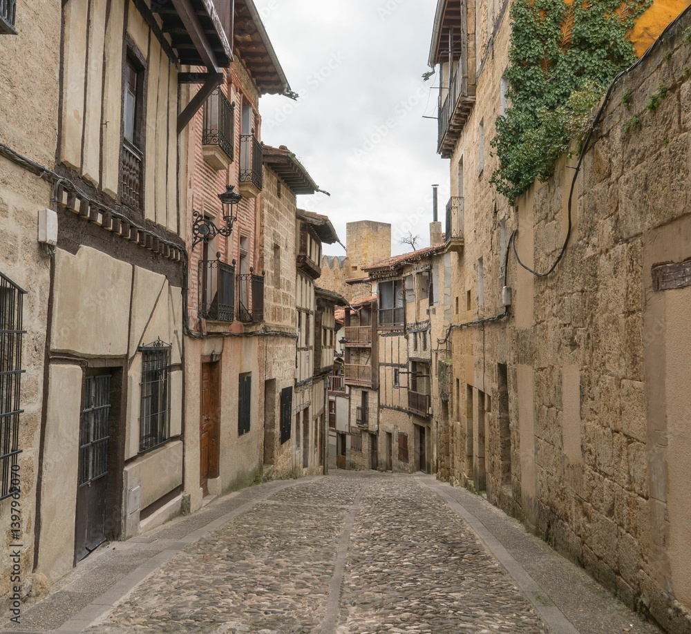 Fototapeta premium Charming cobblestone street in historic European town.