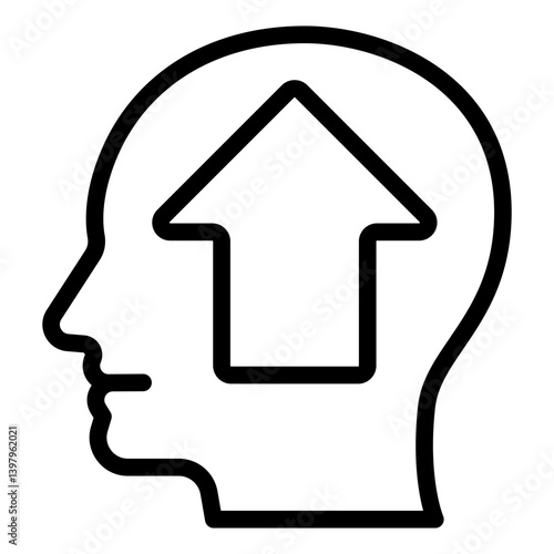 Man head with up arrow line icon, psychology concept. Vector graphics. Human mind structure uplifting sign on white background, style mobile or design.