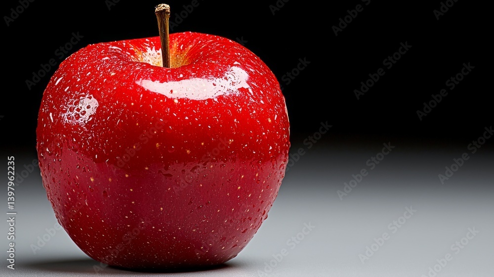 Fresh red apple with water droplets on a dark background