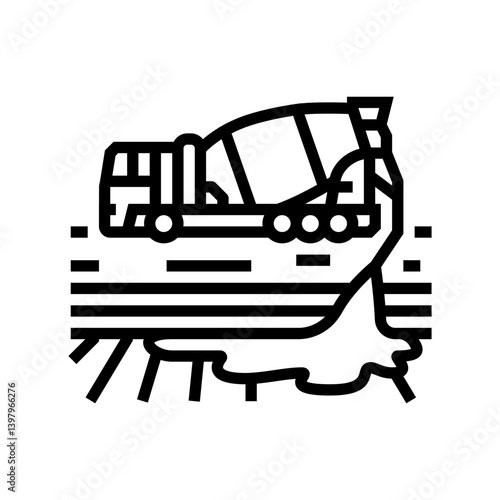 truck pouring concrete cement concrete line icon vector illustration