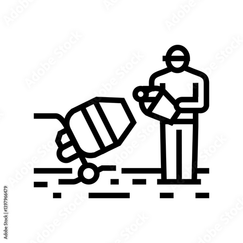 worker mixing cement concrete line icon vector illustration