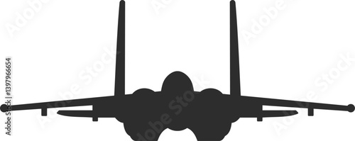  Su-27 fighter jet model icon, front view silhouette in black, airplane icon with thick outline.