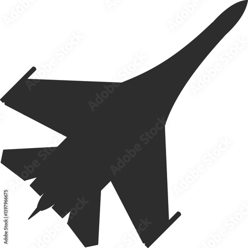  Icon model of a Su-27 fighter jet, top view, black silhouette, air force aircraft model.