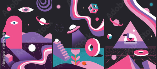 Surreal Futuristic Abstract Landscape with Geometric Element