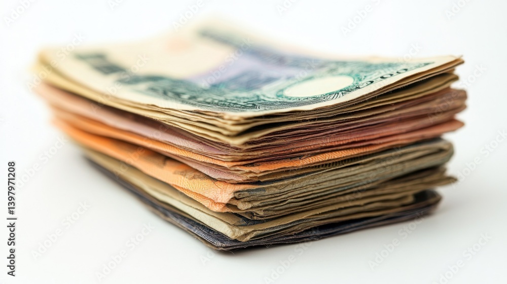 Stack of Colorful Banknotes on White Background Stack of Colorful Banknotes on White Background