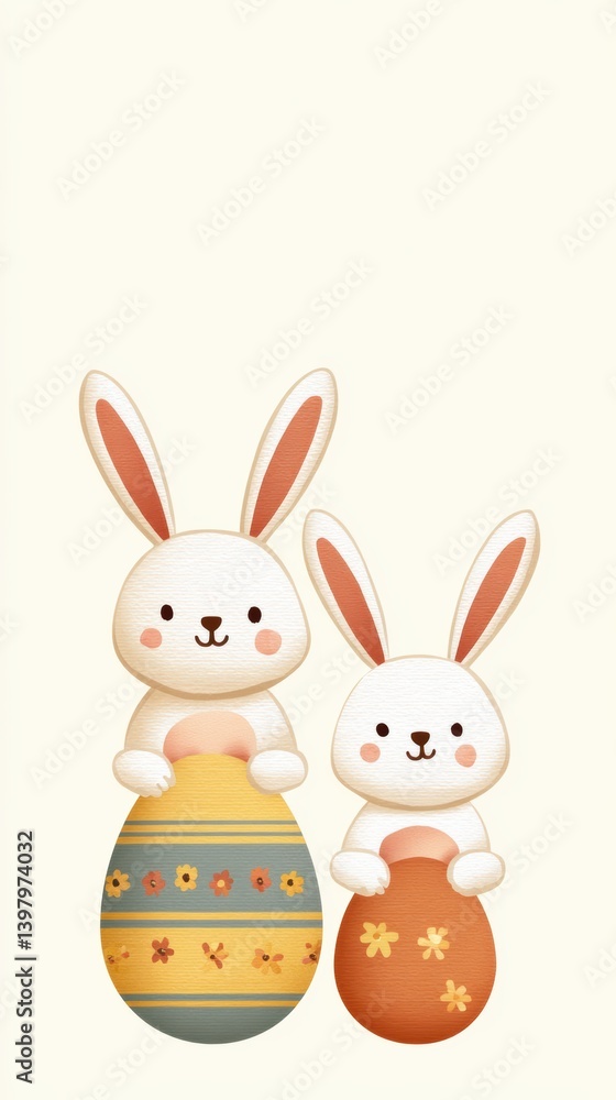 Two rabbits sit closely together, symbolizing Easter joy and companionship. Two rabbits sit closely together, symbolizing Easter joy and companionship.
