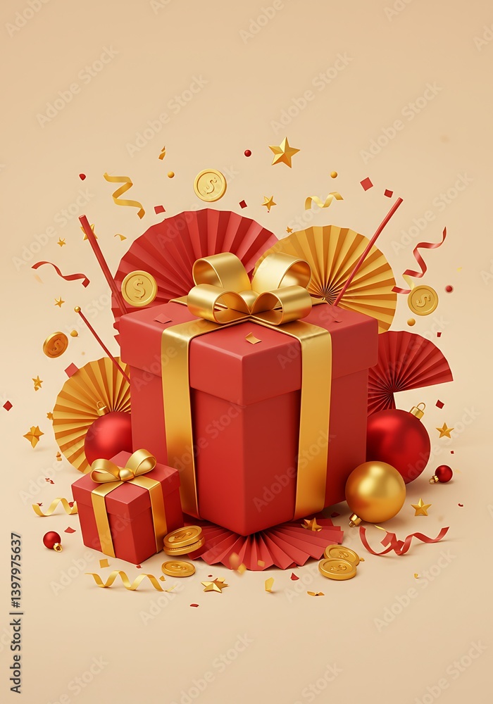 Festive Red Gift Boxes with Gold Accents, Perfect for Celebrations