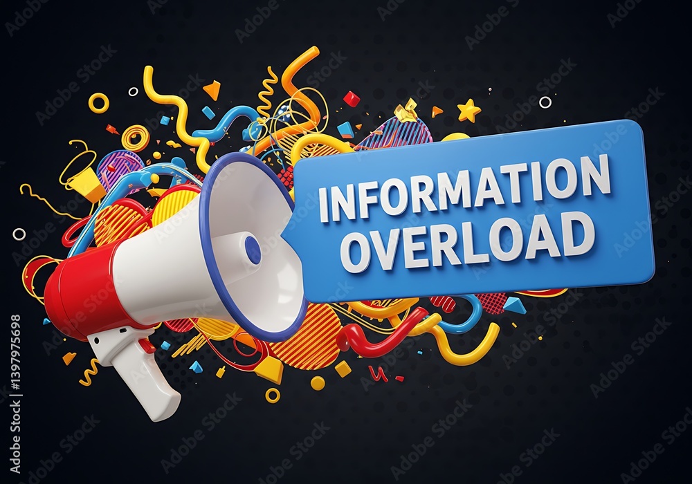 Information Overload: A Megaphone Blares a Colorful Message of Digital Noise