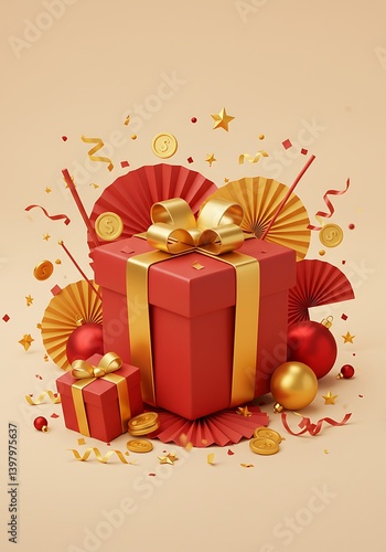 Obraz na płótnie Festive Red Gift Boxes with Gold Accents, Perfect for Celebrations w salonie