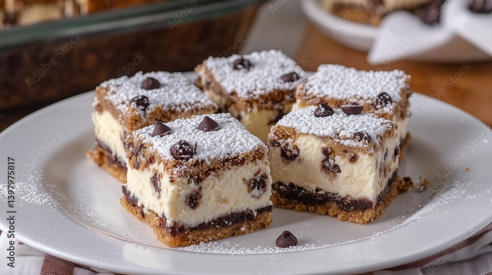 Cannoli Cheesecake Bars with Graham Cracker Crust and Chocolate Chips Cannoli Cheesecake Bars with Graham Cracker Crust and Chocolate Chips