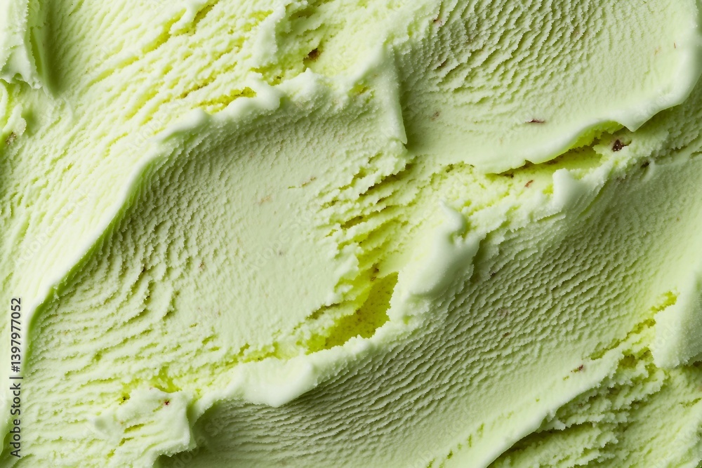 Obraz premium Pistachio ice cream detailed macro texture. Texture pistachio ice cream. Top view. Food concept. Blank for design.