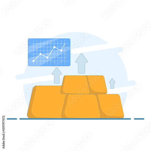 gold investment concept. price increase and profit from gold sales every year. profit and success. see gold bullion price data. flat style design illustration in the background.