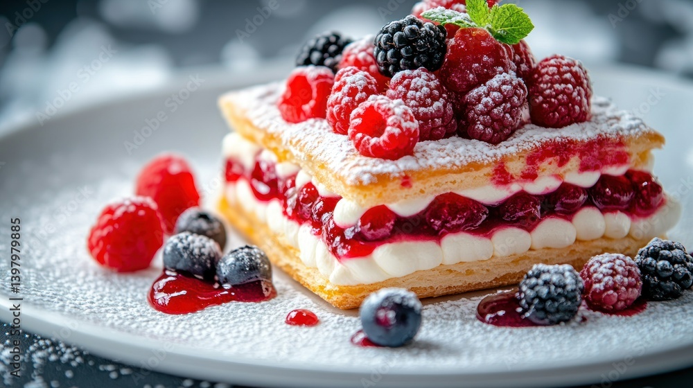 Delicious layered dessert with fresh berries Delicious layered dessert with fresh berries