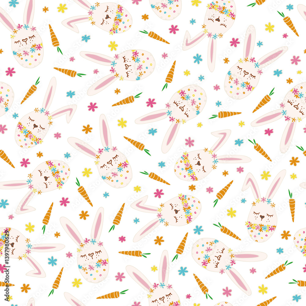 Seamless background with rabbits/bunnies for Easter. Illustration on a white background in a hand-drawn style. Can be used for postcards, photons, patterns Seamless background with rabbits/bunnies for Easter. Illustration on a white background in a hand-drawn style. Can be used for postcards, photons, patterns