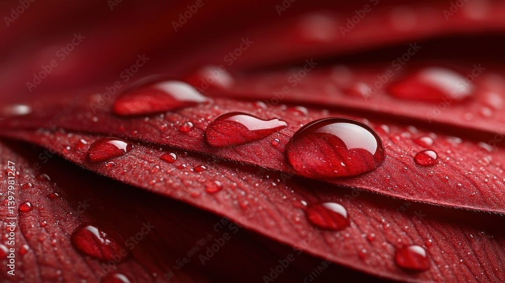 Fototapeta premium Dewdrop-covered crimson petal