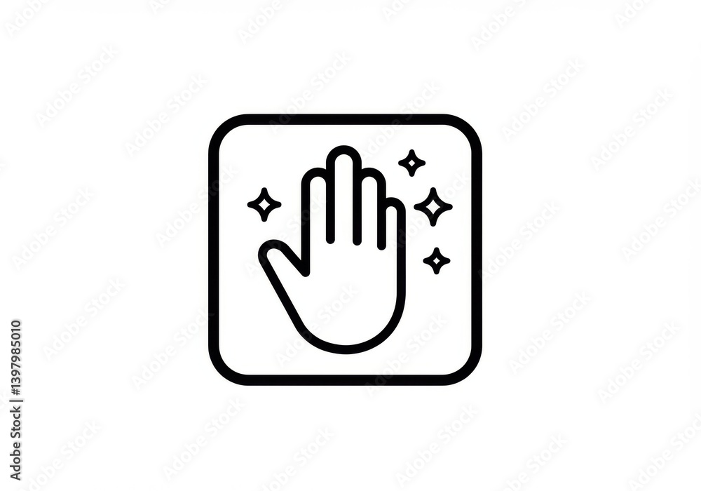 Hand icon with sparkles in a rounded square outline shape Hand icon with sparkles in a rounded square outline shape