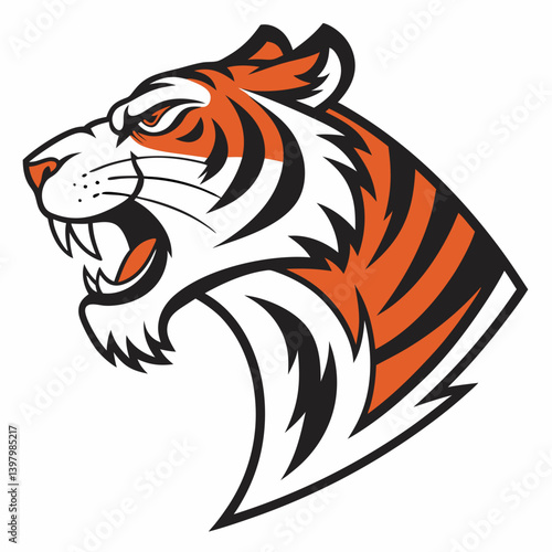 Wallpaper Mural Fierce Snarling Tiger Head Mascot Vector Illustration Orange Black White Stripes Torontodigital.ca