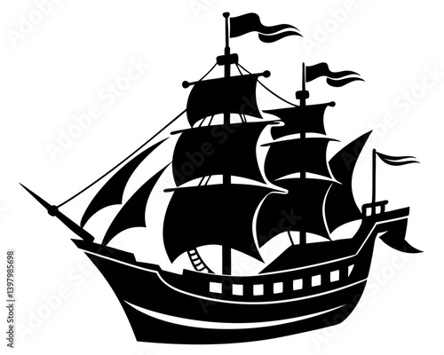 Pirate Ship Silhouette Vector Design, Pirate Ship SVG, Pirate Ship Icon