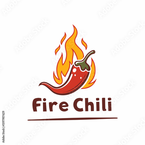 Spicy Fire Chili Cartoon Red Pepper Logo Flames Vector Illustration