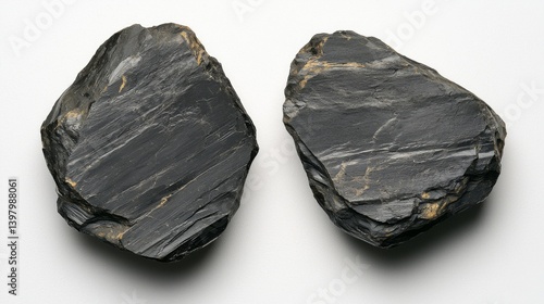 Obraz na płótnie Two pieces of black slate rock with natural textures and patterns w salonie