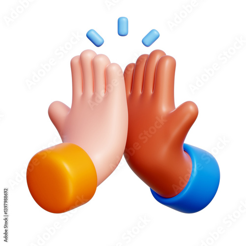 Canvastavla 3D icon of two hands high-fiving, expressing teamwork and motivation in startups