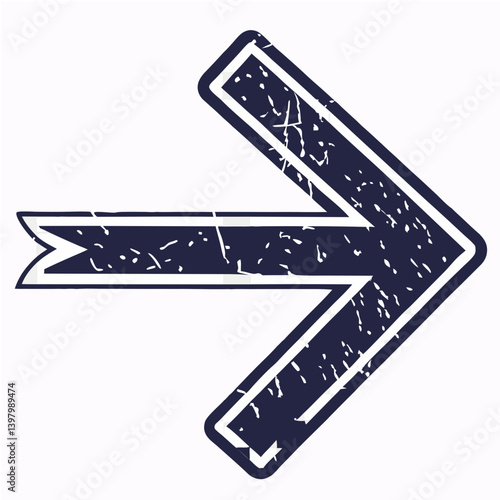 Vintage Dark Blue Right Arrow - Thick Border Distressed Grunge Graphic