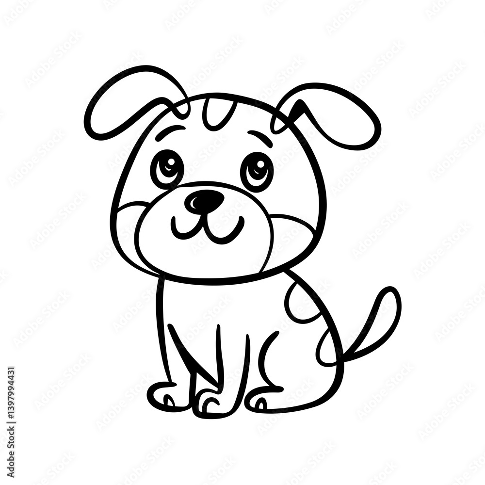 Obraz premium Happy cartoon puppy sitting against white background