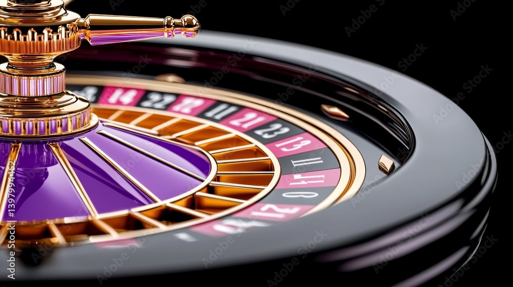 Close-up of a luxurious roulette wheel with vibrant colors and details