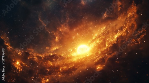 Tableau sur toile Fiery cosmic clouds and a radiant star illuminate the vast expanse of space