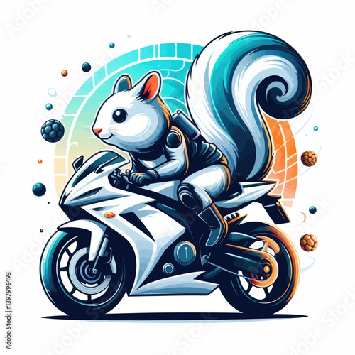 Attractive graphic vector file of a squirrel riding a motorbike
