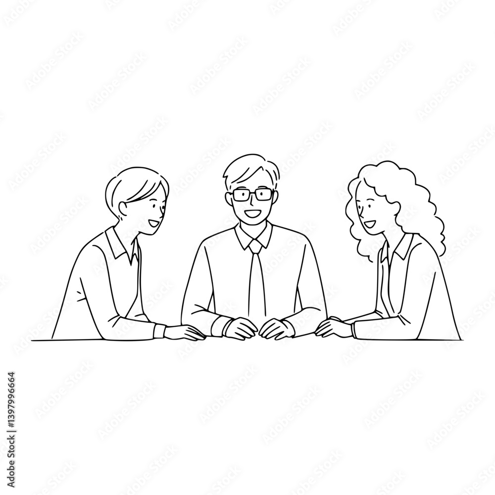 Simple Stroke Line Art of Team of professionals discussing over new business project Simple Stroke Line Art of Team of professionals discussing over new business project