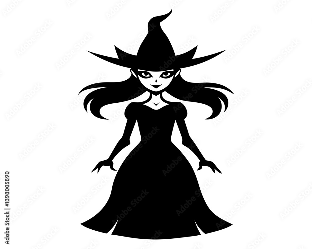Pretty Witch Silhouette Vector Design, Pretty Witch SVG, Witch Icon Pretty Witch Silhouette Vector Design, Pretty Witch SVG, Witch Icon