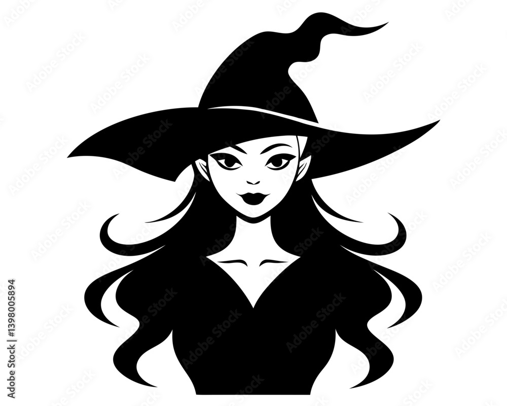 Pretty Witch Silhouette Vector Design, Pretty Witch SVG, Witch Icon Pretty Witch Silhouette Vector Design, Pretty Witch SVG, Witch Icon