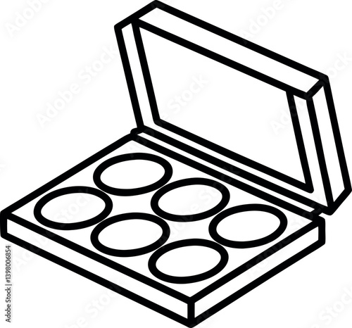 Cosmetic Palette Outline Open Case with Six Round Pans, Black and White Icon Style