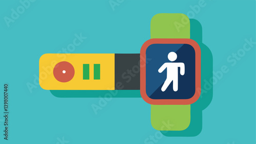 Step Counter Display A fitness band on a patients wrist showcasing a colorful step count with a walking figure icon highlighting daily activity levels.