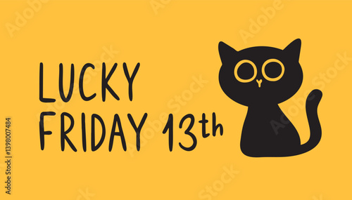 lucky friday 13th and black cat poster cartoon doodle hand drawn style 