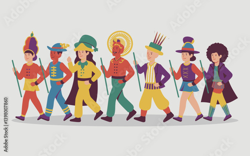 Mardi Gras Colorful Parade Vector Illustration. Festive Celebration Cartoon