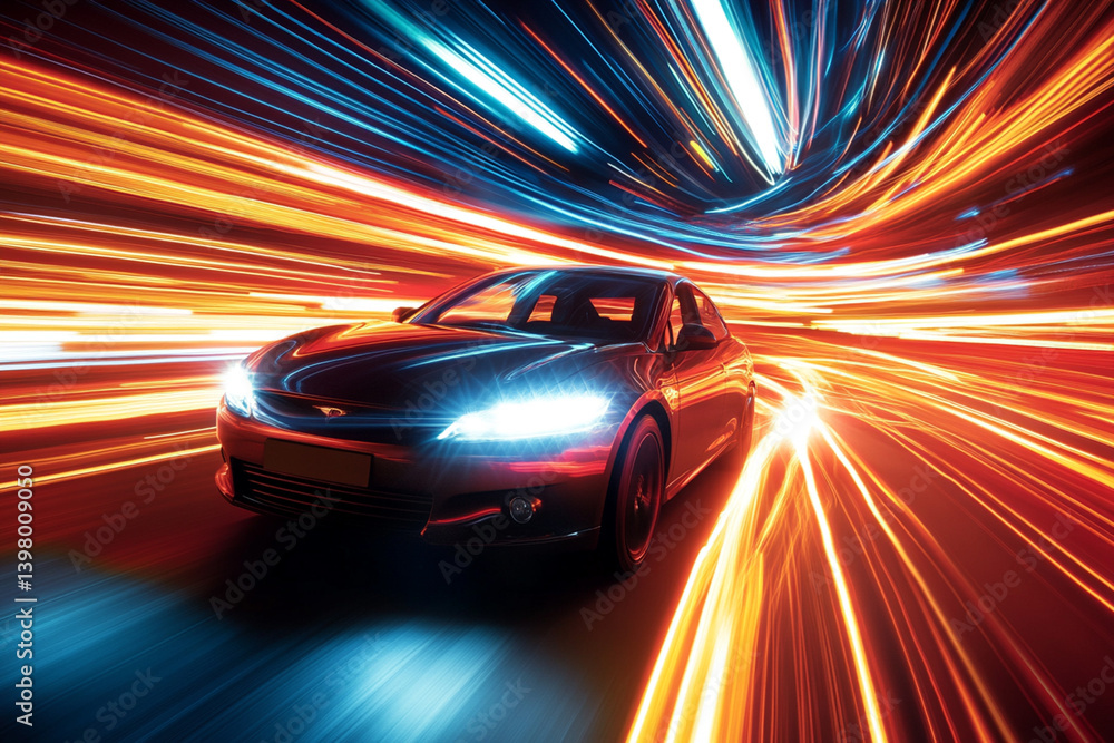 Lights of cars in motion, creating light trails, lines from car headlights Lights of cars in motion, creating light trails, lines from car headlights