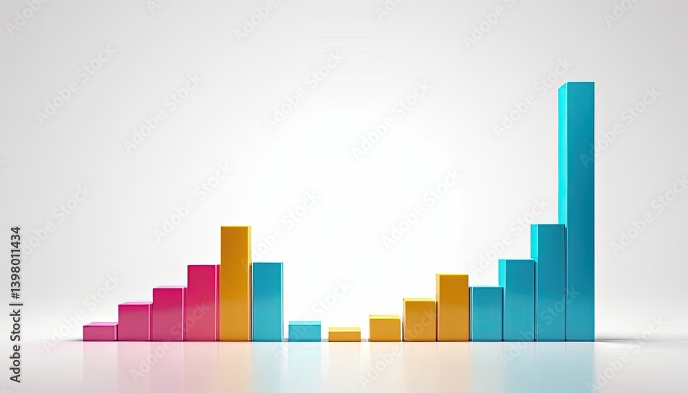 Fototapeta premium Three Colorful Bar Graphs: Three colorful bar graphs on a bright, minimalist backdrop showcase a data visualization concept for any business presentation. They can visually communicate data, trends.