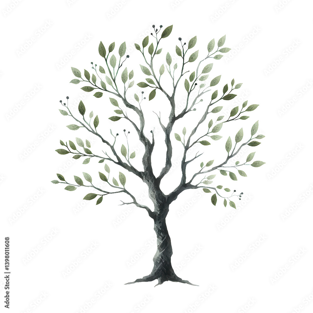 A digital illustration of a tree. watercolor style soft color. transparent background A digital illustration of a tree. watercolor style soft color. transparent background