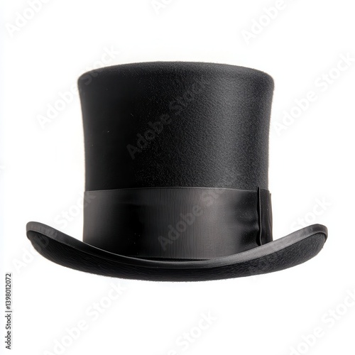 Classic black top hat.  A formal, smooth, high-crowned hat with a wide brim